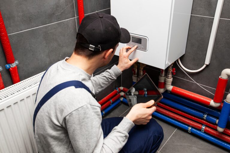 The,Technician,Checking,The,Heating,System,In,The,Boiler,Room